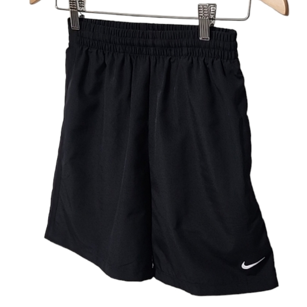 NIKE DRI-FIT Black Shorts Boys M 10 12 White Swoosh Running Track Sports Hybrid - Picture 4 of 11